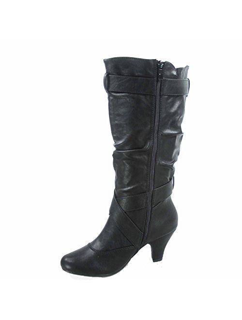 Forever Link Maggie-39 Women's Fashion Low Heel Zipper Slouchy Mid-Calf Boots Shoes