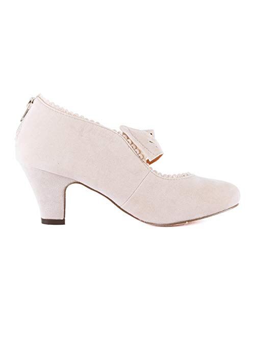 Guilty Shoes - Women's Mary Jane Oxford Kitten Heel Pump - Wing Tip Comfortable Retro Pumps
