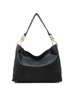 Women Hobo Purse Shoulder Bag Bucket Handbag with Big Hook Hardware Dual Snap Closure