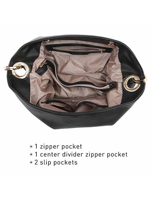 Dasein Women Hobo Purse Shoulder Bag Bucket Handbag with Big Hook Hardware Dual Snap Closure