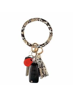 Leather Keychain Bracelet Key Ring Bangle Keyring, Tassel Ring Circle Key Ring Keychain Wristlet for Women Girls Free Your Hands