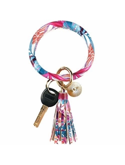 Leather Keychain Bracelet Key Ring Bangle Keyring, Tassel Ring Circle Key Ring Keychain Wristlet for Women Girls Free Your Hands