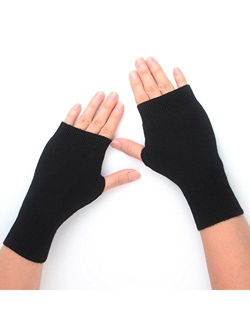 Flammi Women's Knit Fingerless Gloves Cashmere Mittens Warm Thumb Hole Gloves