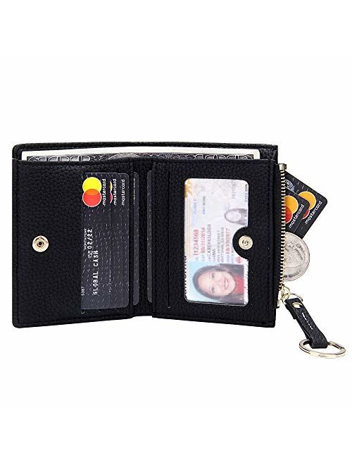 Small Compact Bifold Keychain Wallets for Women Girls Credit Card Holder Zipper Coin Purse
