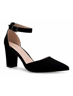 Olivia K Women's Sexy D'Orsay Ankle Strap Pointed Toe Block Heel Pump - Classic, Comfortable