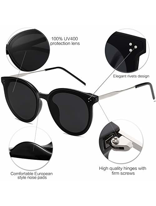 SOJOS Classic Retro Round Oversized Sunglasses for Women with Rivets DOLPHIN SJ2068