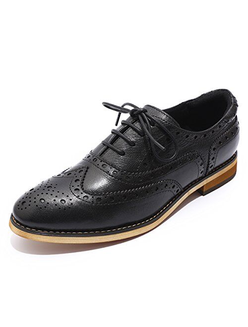 Mona flying Womens Leather Perforated Lace-up Oxfords Shoes Derby Wingtip Brogue Shoes for Women Girls