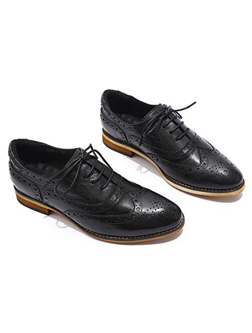 Mona flying Womens Leather Perforated Lace-up Oxfords Brogue Wingtip Derby Saddle Shoes for Girls ladis Women