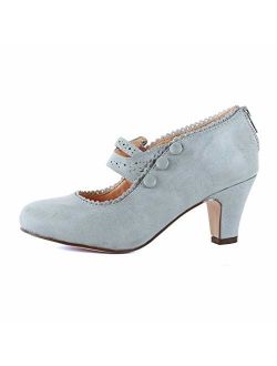 Guilty Shoes - Women's Mary Jane Oxford Kitten Heel Pump - Wing Tip Comfortable Retro Pumps