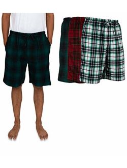 Men's 3 Pack Light Weight Cotton Flannel Soft Fleece Brush Woven Pajama/Lounge Sleep Shorts