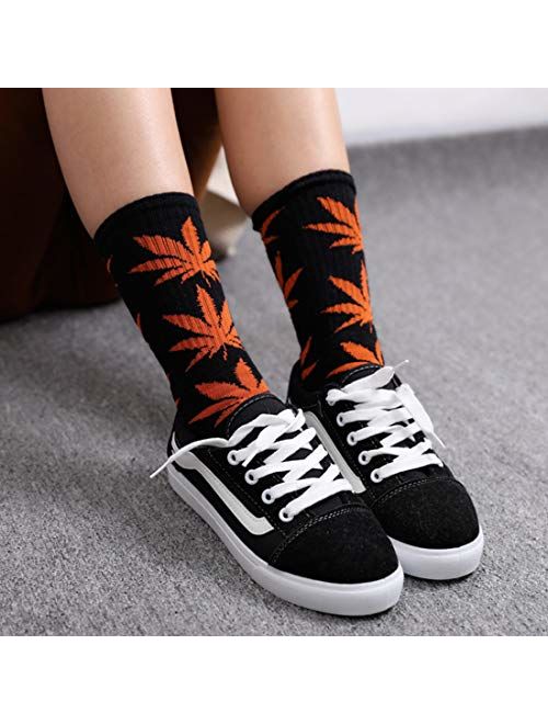 Lucky Ben 4pair-pack Marijuana Weed Leaf Printed Cotton High Socks, Mix Colors, fit for shoe size 7-11