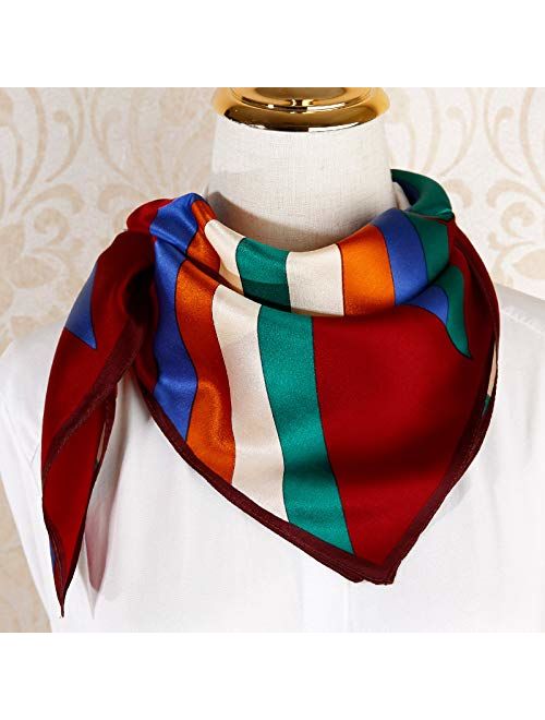 100% Pure Mulberry Silk Small Square Scarf -21'' x 21''- Breathable Lightweight Neckerchief -Digital Printed Scarf