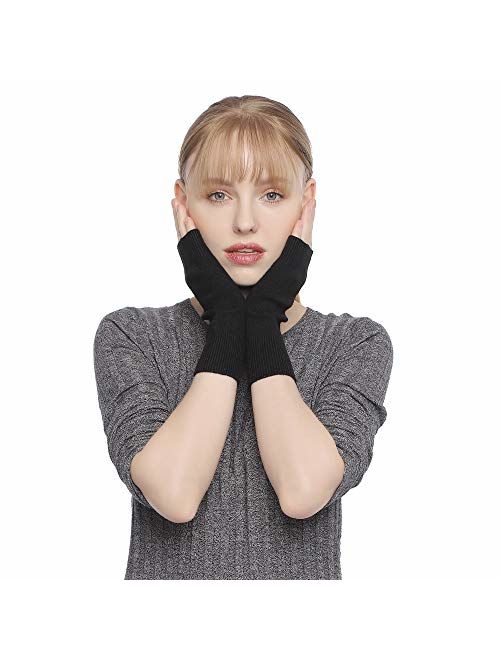 Flammi Women's Knit Fingerless Gloves Cashmere Mittens Warm Thumb Hole Gloves