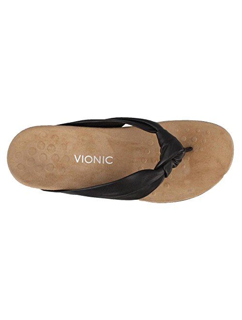 Vionic Womens Rest Pippa Toepost Sandals Ladies Leather Knot Flip Flops with Concealed Orthotic Support