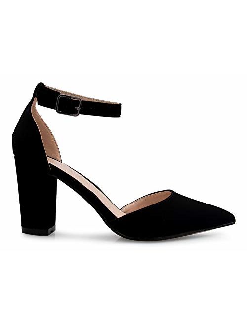 Olivia K Women's Sexy D'Orsay Ankle Strap Pointed Toe Block Heel Pump - Classic, Comfortable