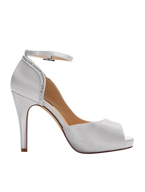 ERIJUNOR Women Peep Toe Side Open Rhinestones Comfortable Platform Satin Bridal Wedding Party Shoes