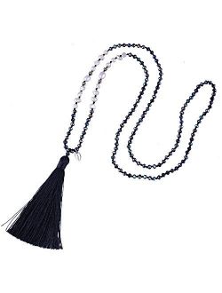 KELITCH Long Tassel Necklace Handmade Shell Pearl Crystal Beads Necklace for Women