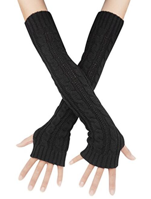 Womens Winter Warm Over Elbow Long Fingerless Thumb Hole Gloves Mittens Knitted Arm Warmer