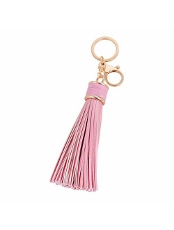 ZOONAI Women Leather Tassels Keychain Car Circle Key Rings Gift Bag Hanging Buckle