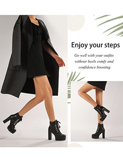 Susanny Womens Sexy Martin Boots Platform Chunky High Heels Ankle Booties Lace Up Zipper Autumn Winter Shoes