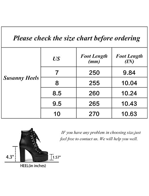 Susanny Womens Sexy Martin Boots Platform Chunky High Heels Ankle Booties Lace Up Zipper Autumn Winter Shoes