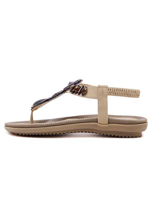 SHIBEVER Summer Flat Gladiator Sandals for Women Comfortable Casual Beach Shoes Platform Bohemian Beaded Flip Flops Sandals