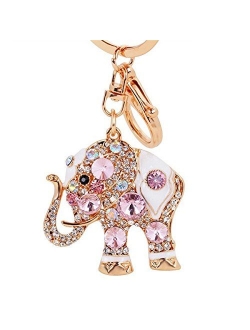 Reizteko Lucky Elephant Colorful Opal Rhinestone Plating Women Car/Bag Elephant Keychain Purse Charm