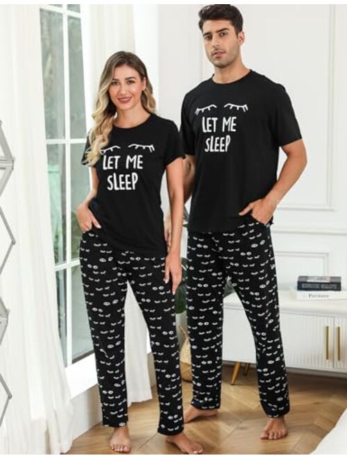 EISHOPEER Women's Pajama Set Cute Printed Cotton Top and Pants Sleepwear Pjs Sets