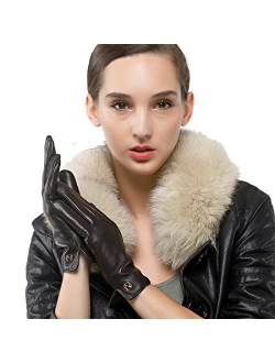 Women Italian Leather Gloves - Winter Driving Ladies Lambskin Warm Fleece Lining