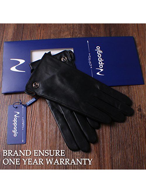 Nappaglo Women Italian Leather Gloves - Winter Driving Ladies Lambskin Warm Fleece Lining