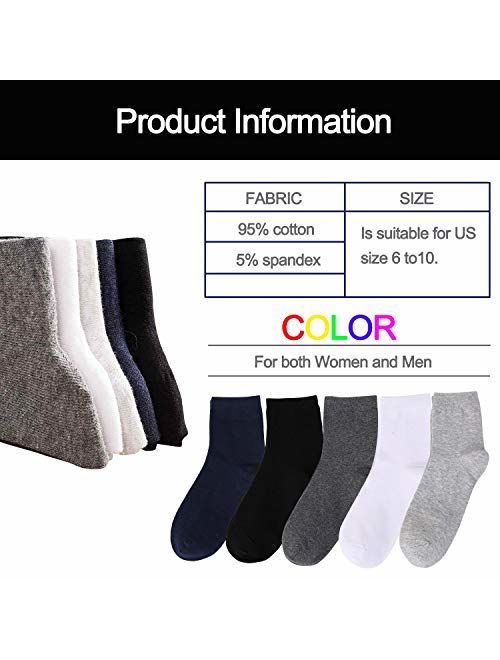 J-BOX 5 Pairs Womens Socks Dress Thin Cotton Casual Crew Sock Black High Ankle Solid Color