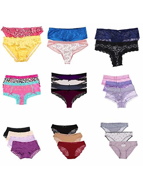 UWOCEKA Women Underwear,Varity of Panties 12 Pack Boyshort Hipster Briefs Assorted
