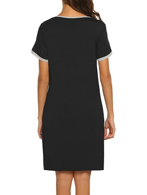 Ekouaer Women's Nightgown Short Sleeve Sleepwear Comfy Sleep Shirt Pleated Scoopneck Nightshirt S-XXL