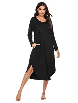 Sleepwear Women's Casual V Neck Nightshirt Short Sleeve Long Nightgown S-XXL