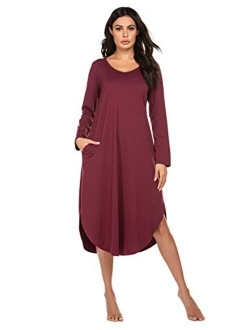 Sleepwear Women's Casual V Neck Nightshirt Short Sleeve Long Nightgown S-XXL
