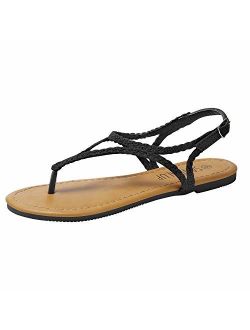 SANDALUP Flat Sandals for Women w Flannel Braided and Adjustable Metal Buckle