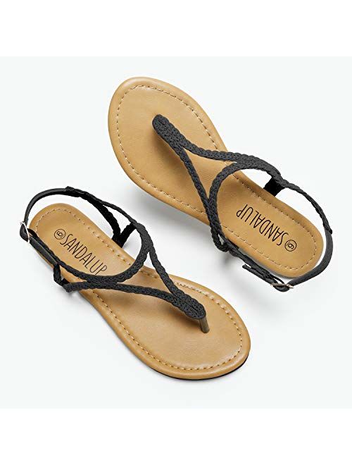 SANDALUP Flat Sandals for Women w Flannel Braided and Adjustable Metal Buckle