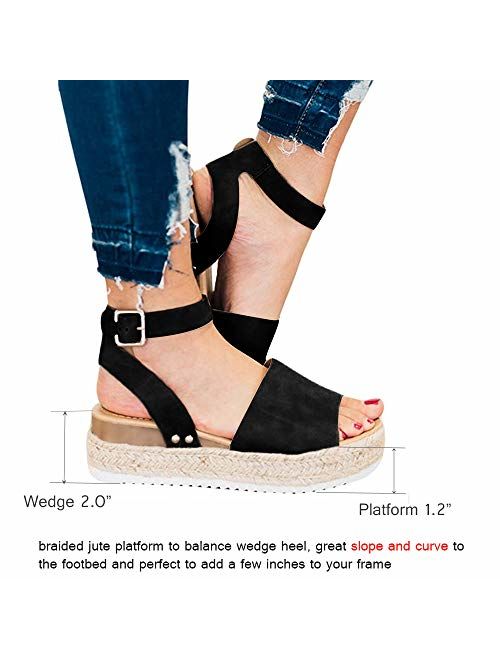 Athlefit Women's Platform Sandals Espadrille Wedge Ankle Strap Studded Open Toe Sandals