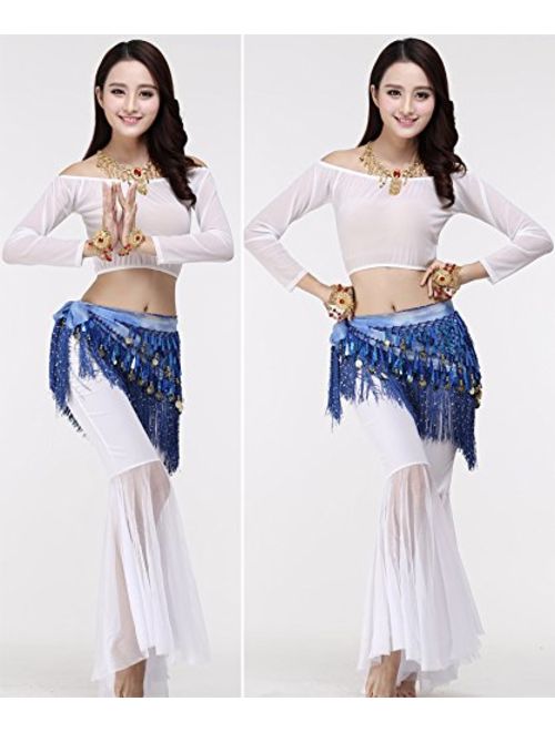 MUNAFIE Belly Dancing Belt Colorful Waist Belly Dance Hip Scarf Belt Triangle Skirt