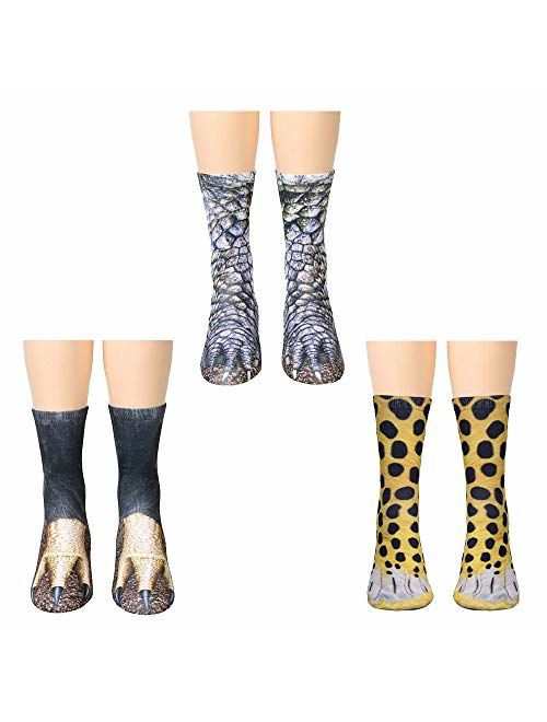ATROPOS 3 Pair Animal Paw Socks-Unisex 3D Printed Socks Novelty Animal Paws Crew Socks for Men Women Kids