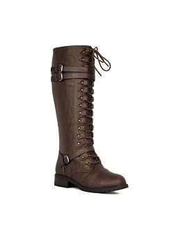 WEST Coast Women's Knee High Riding Boots Lace Up Buckles Winter Combat Boots