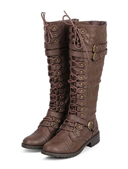 WEST Coast Women's Knee High Riding Boots Lace Up Buckles Winter Combat Boots