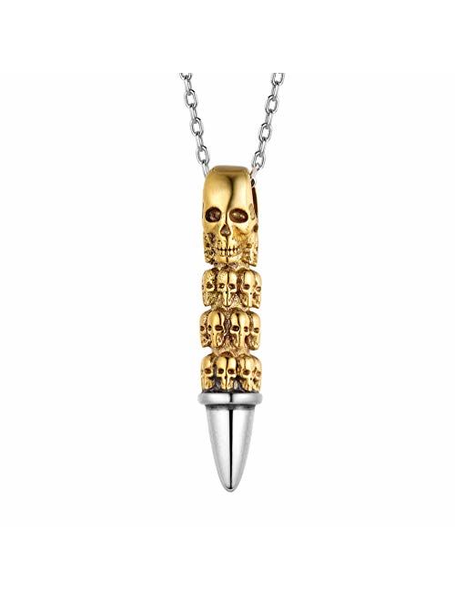 Skull Bullet Necklace/Skull Feather Necklace/Skull Necklace, Stainless Steel Gothic Punk Statement Jewelry for Men/Women, Come Gift Box