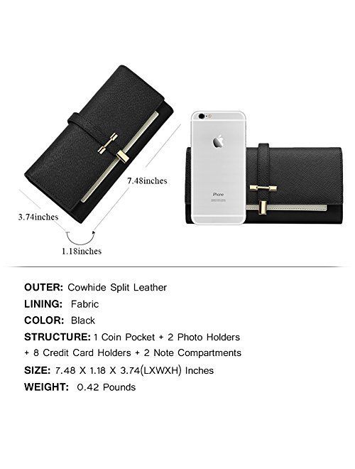 Leather Wallet for Women Slim Clutch Long Designer Trifold Ladies Credit Card Holder Organizer
