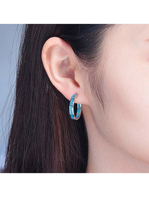 CiNily Sterling Silver Plated Hoop Earrings,Multicolor Opal Small Hoop Earrings for Women Girls Hypoallergenic Jewelry for Sensitive Ears Gemstone Round Hoops 19mm