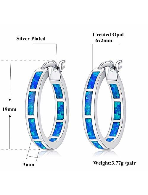 CiNily Sterling Silver Plated Hoop Earrings,Multicolor Opal Small Hoop Earrings for Women Girls Hypoallergenic Jewelry for Sensitive Ears Gemstone Round Hoops 19mm