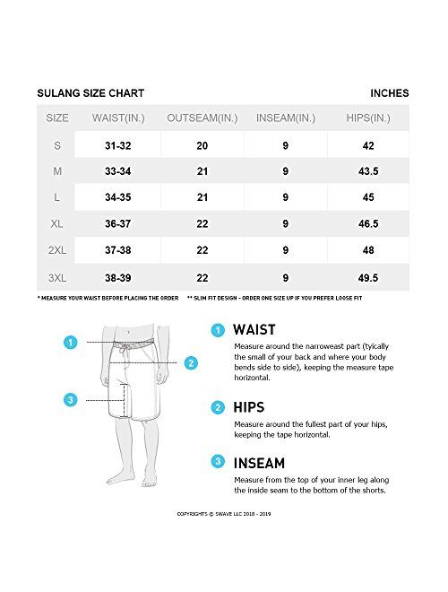 SULANG Men's Board Shorts Slim Fit Ultra Quick Dry No Mesh Lining
