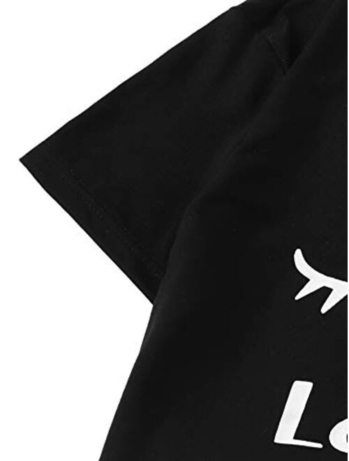 WDIRARA Women's Sleepwear Closed Eyes Print Tee and Shorts Pajama Set