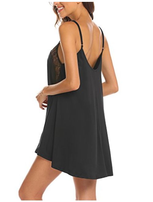 Ekouaer Sexy Lingerie Sleeveless lace Nightgown Adjustable O Neck Full Camisole Slip Dress S-XXL