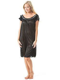 Casual Nights Women's Satin Lightweight Nightgown Embroidered Lace Cap Sleeve